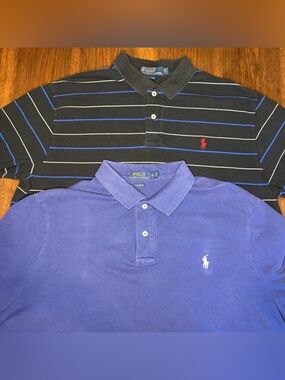 Set of 2 Polo Ralph Lauren Classic Fit Mens XL Purple Solid/ Black Striped Shirt